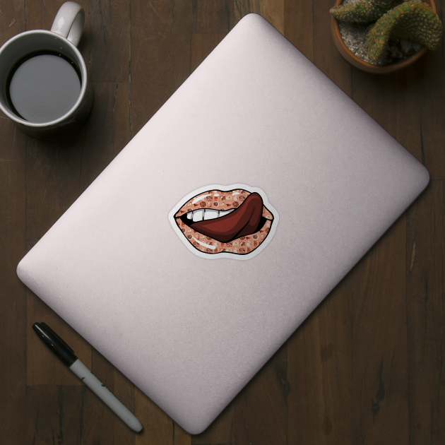 Artistic Abstract Bread and Pastries Pattern Lips with Brown Tongue - by Iskybibblle by iskybibblle